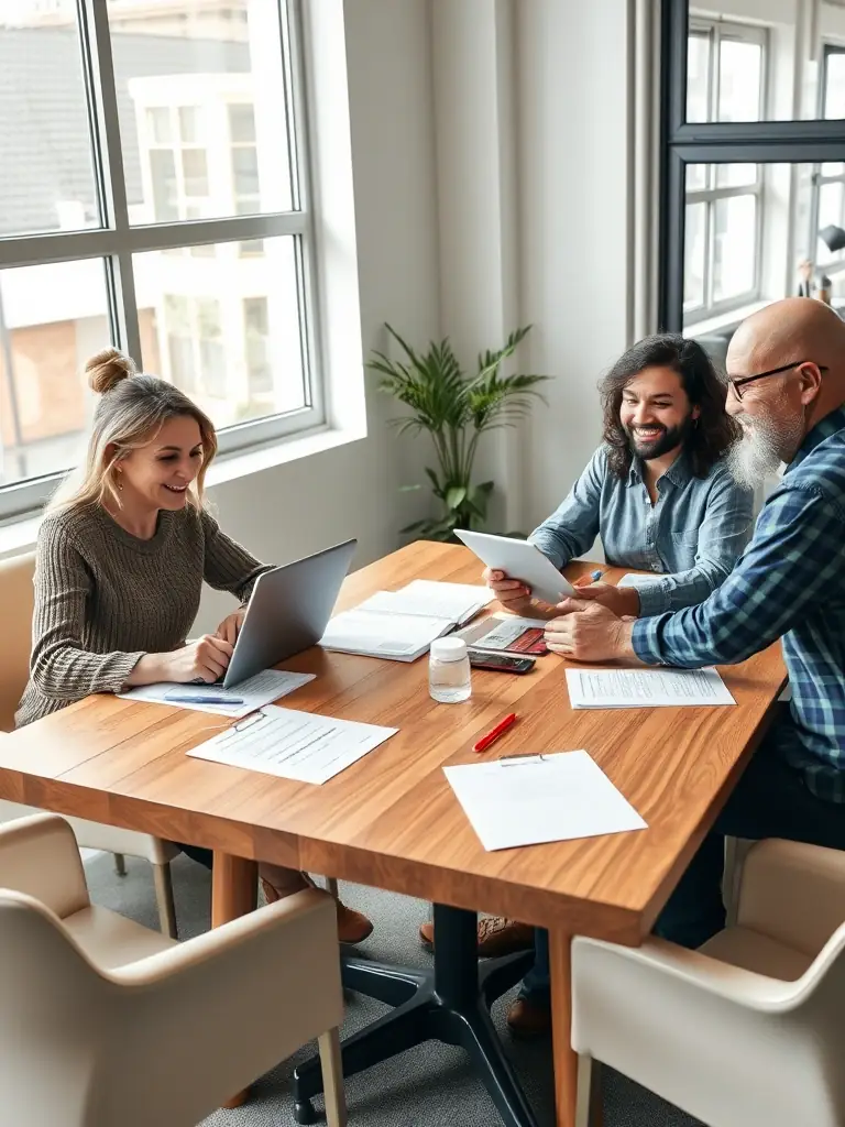 A diverse group of small business owners meeting with a tax advisor to discuss tax planning strategies and compliance.